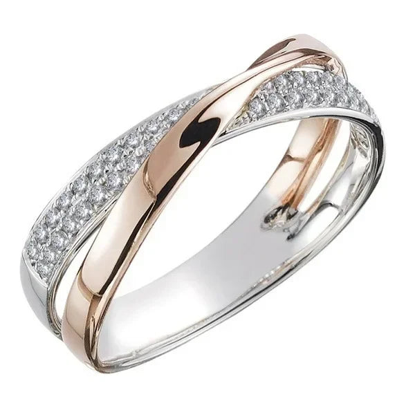 Newest Stainless Steel Two Tone X Shape Cross Ring for Women Wedding Rose Gold Color Trendy Jewelry Rings Anillos Кольца 반지